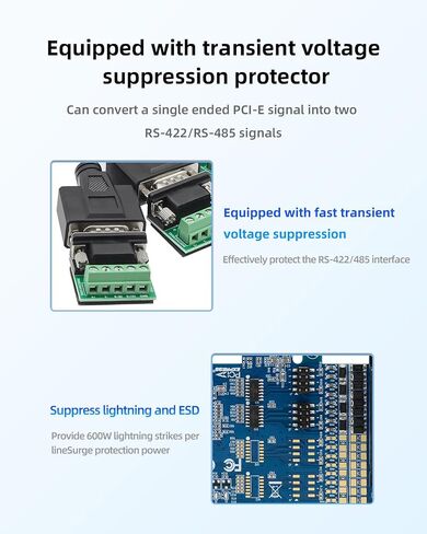 PCIe to Dual RS-485/422 Serial Port Card with DB9 Connectors - High-Speed 1-to-2 Multi-Port Expansion Card, Terminal Block Adapters in Kuwait