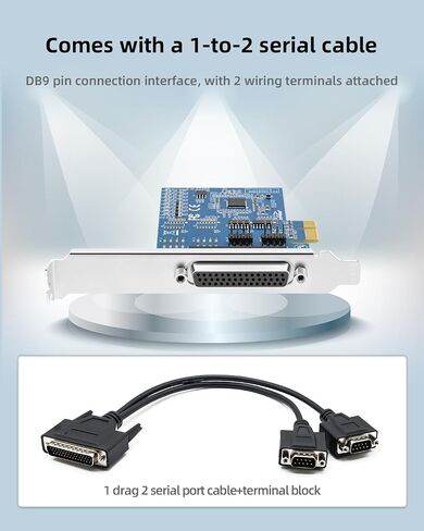 PCIe to Dual RS-485/422 Serial Port Card with DB9 Connectors - High-Speed 1-to-2 Multi-Port Expansion Card, Terminal Block Adapters in Kuwait
