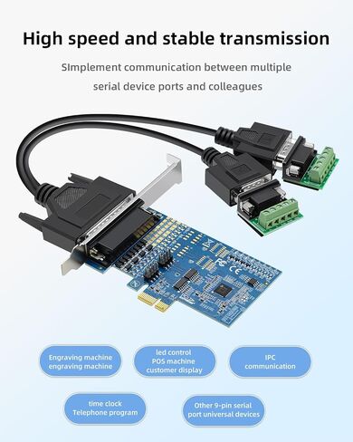PCIe to Dual RS-485/422 Serial Port Card with DB9 Connectors - High-Speed 1-to-2 Multi-Port Expansion Card, Terminal Block Adapters in Kuwait
