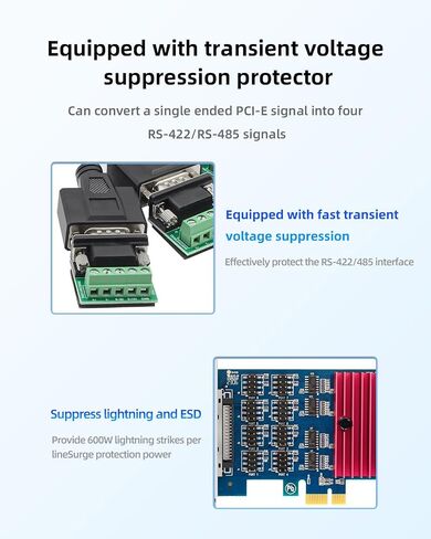 PCIe to Dual RS-485/422 Serial Port Card with DB9 Connectors - High-Speed 1-to-2 Multi-Port Expansion Card, Terminal Block Adapters in Kuwait