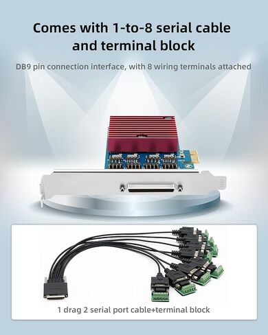 PCIe to Dual RS-485/422 Serial Port Card with DB9 Connectors - High-Speed 1-to-2 Multi-Port Expansion Card, Terminal Block Adapters in Kuwait
