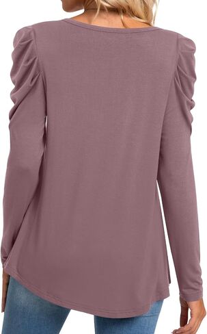 BISHUIGE Womens Casual Fall Top V Neck Loose Tunic Button Pleated Blouses in Kuwait
