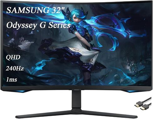 Samsung 32 "Odyssey G Series Monity QHD Gaming Monitor ، 240 هرتز ، 1 مللي ثانية ، مركز ألعاب ، 1000R منحني ، دوارة وملفات قابلة للتعديل ، أسود ، مع كابل GSF HDMI in Saudi Arabia