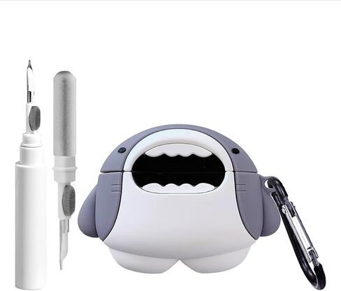 علبة أسماك القرش اللطيفة لـ AirPods Pro 2 Cover مع مجموعة نظافة ، Airpods Pro Cases Women Anti-Drop Silicone Airpods Pro Earbuds Charging Cases Conshain for AirPods Pro 1st/2nd Generation in Kuwait