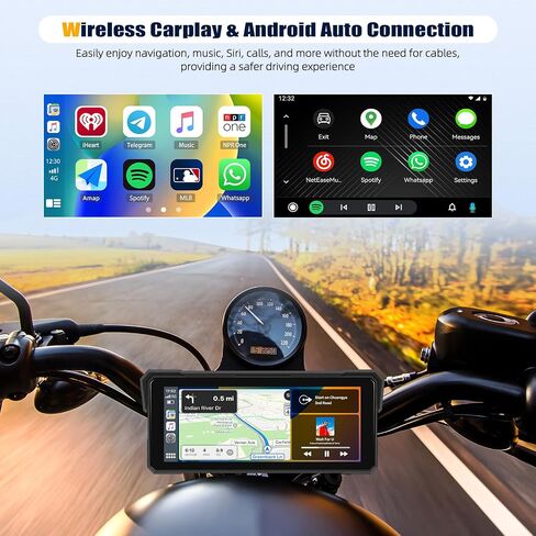 Carplay Screen for Motorcycle,Wireless CarPlay&Android Auto,8.1’’ IPS Waterproof Portable Radio with WiFi Video,BT,EQ,FM,DVR,SWC,Dual Front and Rear Cameras in Kuwait