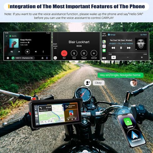 Carplay Screen for Motorcycle,Wireless CarPlay&Android Auto,8.1’’ IPS Waterproof Portable Radio with WiFi Video,BT,EQ,FM,DVR,SWC,Dual Front and Rear Cameras in Kuwait