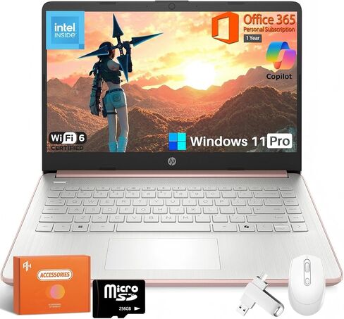 HP 2025 New Student Business Lapop ، Intel N150 CPU (Beats N4120) ، شاشة LED 14 بوصة ، ذاكرة الوصول العشوائي 16 جيجا بايت ، تخزين 384 جيجابايت (128 جيجا بايت UFS+256GB MSD) ، Wi-Fi 6 ، Copilot AI ، 1 سنة Microsoft 365 ، Windows 11 Pro ، W/Mouse in Kuwait