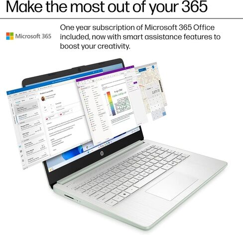 HP Stream 14 جهاز كمبيوتر محمول للطلاب ، Microsoft Office 365 ، Copilot AI ، 1TB Cloud Storage ، Intel N150 Processor (رباعي النواة) ، ذاكرة وصول عشوائي 16 جيجا بايت ، UFS 128 جيجابايت ، ويلو الأخضر ، ويندوز 11 المنزل ، مع مجموعة 5AVE. in Kuwait