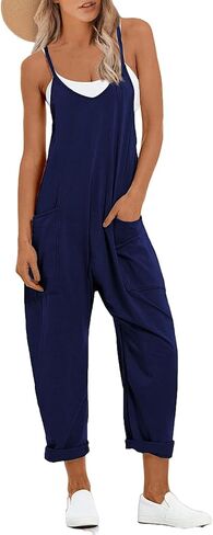 Women Casual Jumpsuits Summer Sleeveless Loose Jumpsuit Shoulder Strap Adjustable Long Pants Rompers with Pockets in Saudi Arabia