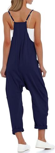 Women Casual Jumpsuits Summer Sleeveless Loose Jumpsuit Shoulder Strap Adjustable Long Pants Rompers with Pockets in Saudi Arabia