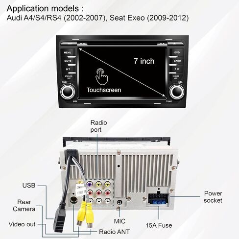 AMASE AUDIO Android 11 Car Stereo, 2 Din Compatible for Audi A4 S4 RS4, 7" Touchscreen,DSP+, DVD Player in-Dash, Support Wireless Apple carplay Android Auto/GPS navi/Fast Boot/Back Camera/OBDII in Saudi Arabia