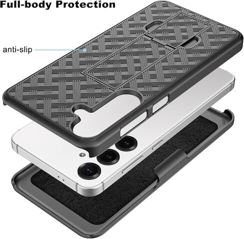 حالة Galaxy S25 مع حافظة Kickstand & Belt Clip ، Archproof Armor Highted Srockproom Pottection Pattern Pattern Hard Plastic Phone Cover for Samsung Galaxy S25 6.2 "2025 ، Black in Kuwait