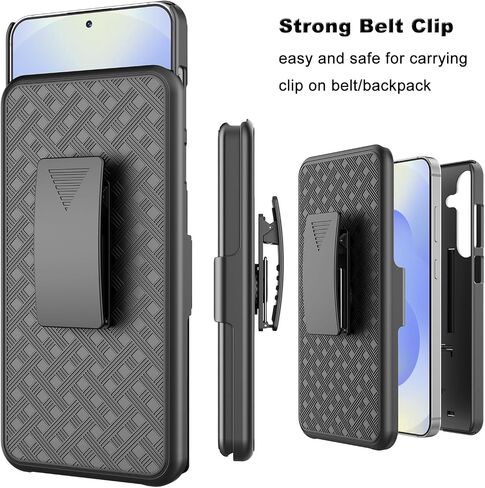 حالة Galaxy S25 مع حافظة Kickstand & Belt Clip ، Archproof Armor Highted Srockproom Pottection Pattern Pattern Hard Plastic Phone Cover for Samsung Galaxy S25 6.2 "2025 ، Black in Kuwait