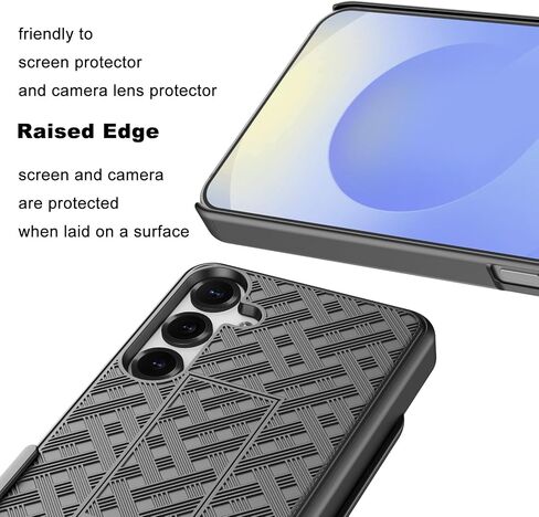 حالة Galaxy S25 مع حافظة Kickstand & Belt Clip ، Archproof Armor Highted Srockproom Pottection Pattern Pattern Hard Plastic Phone Cover for Samsung Galaxy S25 6.2 "2025 ، Black in Kuwait