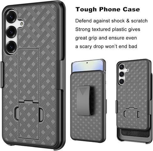 حالة Galaxy S25 مع حافظة Kickstand & Belt Clip ، Archproof Armor Highted Srockproom Pottection Pattern Pattern Hard Plastic Phone Cover for Samsung Galaxy S25 6.2 "2025 ، Black in Kuwait