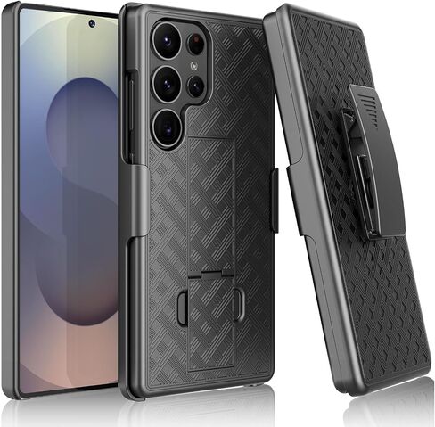حالة Galaxy S25 مع حافظة Kickstand & Belt Clip ، Archproof Armor Highted Srockproom Pottection Pattern Pattern Hard Plastic Phone Cover for Samsung Galaxy S25 6.2 "2025 ، Black in Kuwait