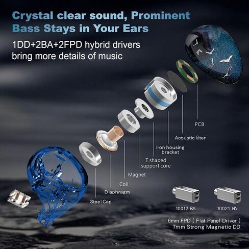 QOA Celest PhoenixCall 1DD+2BA+2FPD 5 Driver in Ear Monitor, HiFi Wired Earbuds, Gaming Earbuds, 5 Hybrid Drivers IEMs in-Ear Earphones, 3.5mm Detachable Cable for Musician Singers（Purple Blue） in Saudi Arabia