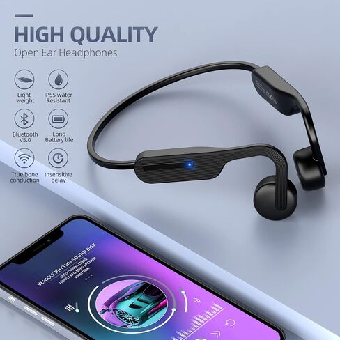 Bone Conduction Headphones Open Ear Headphones Bluetooth 5.0 Sports Wireless Earphones with Built-in Mic, Sweat Resistant Headset for Running, Cycling, Hiking, Driving, Black in Saudi Arabia