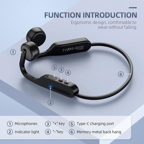 Bone Conduction Headphones Open Ear Headphones Bluetooth 5.0 Sports Wireless Earphones with Built-in Mic, Sweat Resistant Headset for Running, Cycling, Hiking, Driving, Black in Saudi Arabia