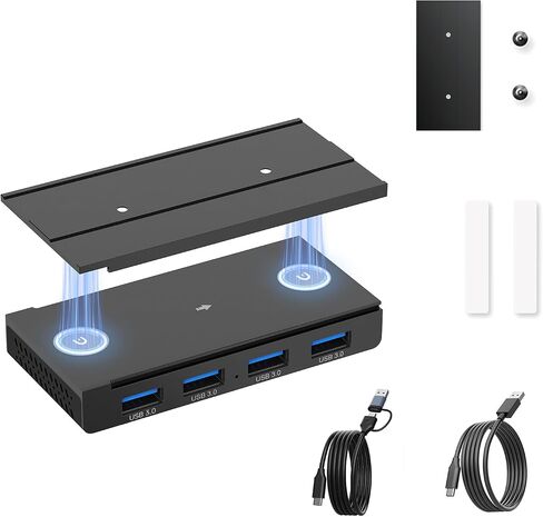 Ejay 4-Port Magnetic USB 3.0 HUB ، نقل البيانات عالية السرعة 5 جيجابت في الثانية ، تشمل 2 حزمة من السكك الحديدية المنزلق ، مسامير ومنصات لزجة لجهاز الكمبيوتر المحمول MacBook in Kuwait