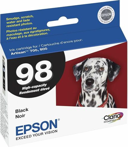 EPSON 98 Claria Hi-Definition Ink High Capacity Black Cartridge (T098120) Works with Artisan-700, 710, 725, 730, 800, 810, 835, 837 in Saudi Arabia