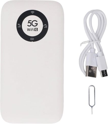 5G Mobile Hotspot ، WiFi 6 16 Users Wireless Trouter المحمولة مع فتحة بطاقة SIM وبطارية 7100 مللي أمبير في الساعة ، للاستخدام في الهواء الطلق للأعمال التجارية (أبيض) in Saudi Arabia
