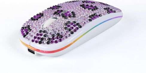 Rechargeable Bluetooth Wireless Mouse with Bling Crystal Rhinestones & 7-Color LED Lights - Silent Dual Mode Wireless Mouse for Laptops, PCs, and Macs - Perfect for Office, Travel & Home Use (Silver) in Kuwait