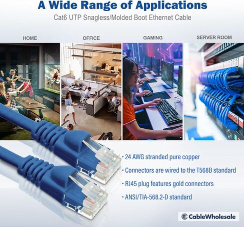 كابل Ethernet CableWholesale Cat6 ، 24AWG ، موصل لوحة الذهب RJ45 ، 4 زوج من النحاس الذي تقطعت به السبل ، حذاء ملتوي غير محقّد (UTP) كابل شبكة الإنترنت ، 1.5 قدم ، أزرق ، أزرق in Kuwait
