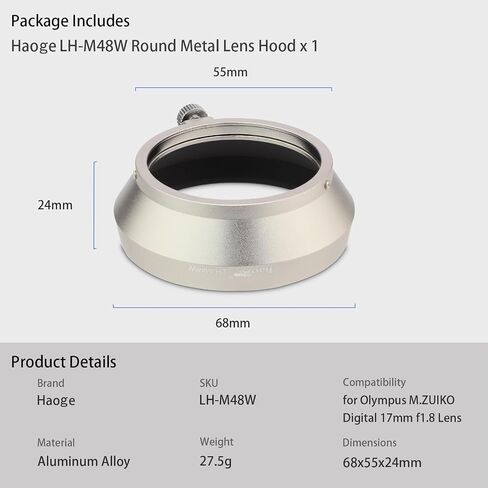 Haoge LH-M48B Metal Lens Hood Shade for Olympus M.ZUIKO Digital 17mm F1.8 17 1.8 Lens Replaces LH-48B Black in Saudi Arabia