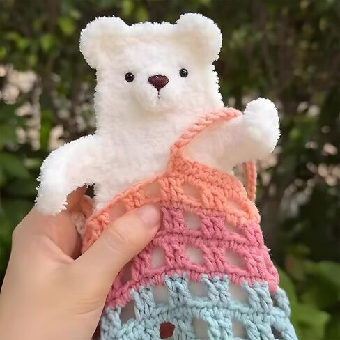 Crochet Handmade Cuddly Airpod Case, Cute Soft Hand Made Knitted Cartoon Animal Plush Doll Headphones Cover, Coin Purse Pouch (Brown Bear) in Kuwait