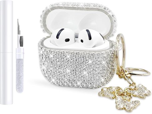 Compatible with AirPods 4 Case Cover 2024, Hard TPU Cover with Glitter Diamond for AirPods 4th Generation Case with Bling Butterfly Keychain and Cleaning Kit for Girls Women (Gold) in Saudi Arabia
