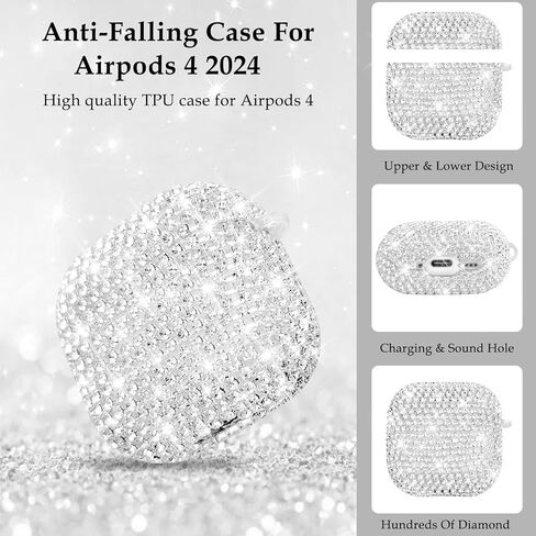 Compatible with AirPods 4 Case Cover 2024, Hard TPU Cover with Glitter Diamond for AirPods 4th Generation Case with Bling Butterfly Keychain and Cleaning Kit for Girls Women (Gold) in Saudi Arabia