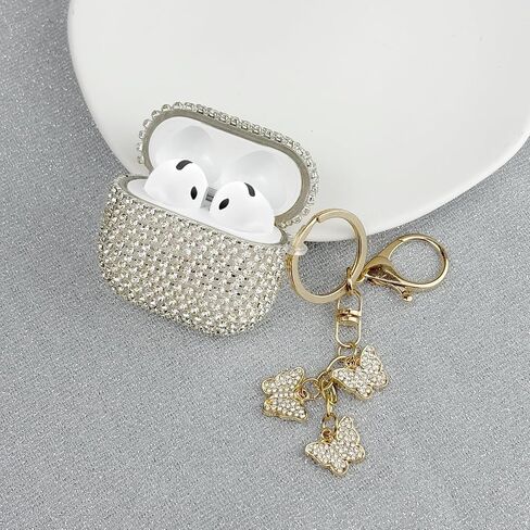 Compatible with AirPods 4 Case Cover 2024, Hard TPU Cover with Glitter Diamond for AirPods 4th Generation Case with Bling Butterfly Keychain and Cleaning Kit for Girls Women (Gold) in Saudi Arabia
