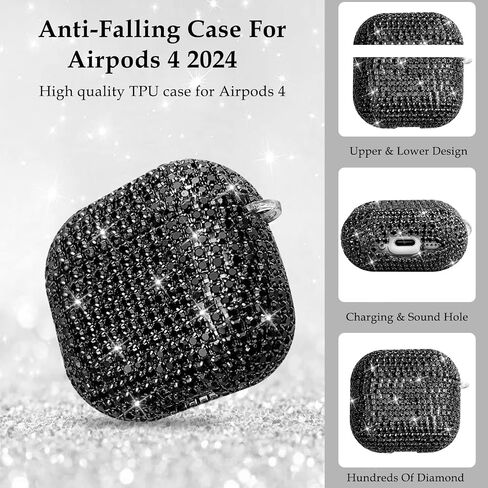Compatible with AirPods 4 Case Cover 2024, Hard TPU Cover with Glitter Diamond for AirPods 4th Generation Case with Bling Butterfly Keychain and Cleaning Kit for Girls Women (Gold) in Saudi Arabia