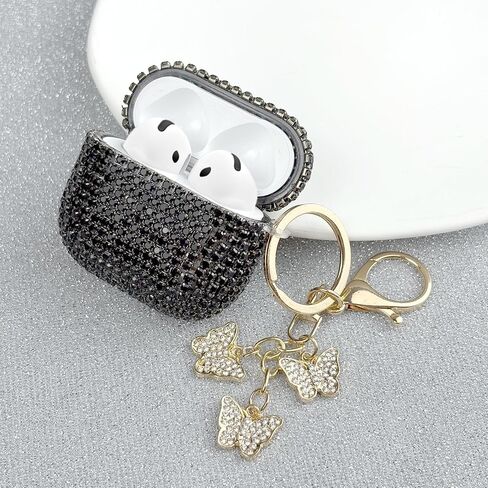 Compatible with AirPods 4 Case Cover 2024, Hard TPU Cover with Glitter Diamond for AirPods 4th Generation Case with Bling Butterfly Keychain and Cleaning Kit for Girls Women (Gold) in Saudi Arabia
