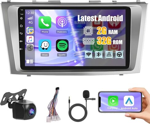 لراديو تويوتا كامري 2007-2011، Roinvou 2+32G Android 11 ستيريو سيارة CarPlay لاسلكي مع Android Auto 9 بوصة شاشة لمس بلوتوث راديو السيارة يدعم مرآة Link GPS WiFi SWC DSP كاميرا احتياطية in Saudi Arabia