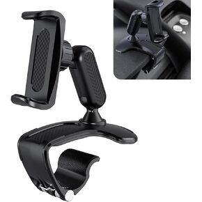 360° Rotatable Car Phone Holder – Adjustable Spring Clamp for 4.7"-6.5" Smartphones, Anti-Shake Navigation Mount with Sun Visor & Rearview Mirror Clip, Hinge-Style Twist for Stability (Black) in Kuwait