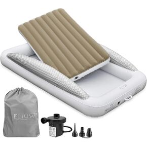 ELTOW Toddler Blow Up Mattress with Sides, Inflatable Toddler Travel Bed with Safety Bumpers for Travel, Complete Kids Air Mattress Set with High Speed Pump and Carry Bag - Black in Kuwait