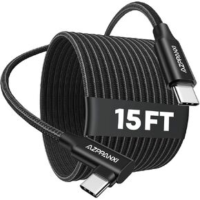 15FT Right Angle USB C to USB C Cable 60W Fast Charging, USBC to USBC Cord, Nylon Braided Extra Long Type C to Type C Charger for iPhone 16/15 Pro Max, MacBook Pro/Air, iPad Pro, Samsung Galaxy S25/S4 in Saudi Arabia
