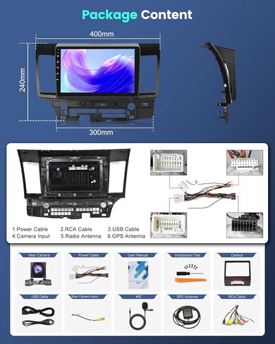 4 + 64g Android Car Radio for Mitsubishi Lancer 2008-2017 (لنظام Rockford) - 10.1 بوصة استريو شاشة تعمل باللمس مع Carplay & Android Auto و 32EQ DSP و WiFi و GPS + AHD View View Camera in Kuwait