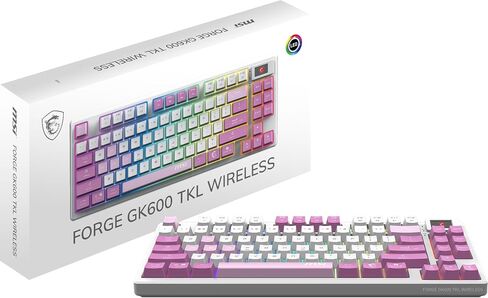 MSI Forge GK600 TKL W Violet US - مفاتيح خطية ميكانيكية - مفاتيح PBT المصبوبة ، قاعدة مضادة للانزلاق ، RGB LED ، USB 2.0 ، Bluetooth ، 2.4 GHz - Tenkeyless in Kuwait