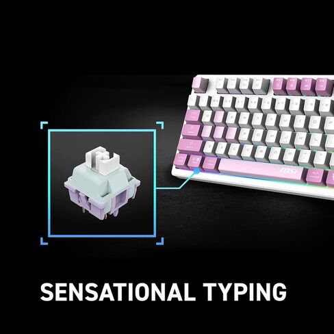 MSI Forge GK600 TKL W Violet US - مفاتيح خطية ميكانيكية - مفاتيح PBT المصبوبة ، قاعدة مضادة للانزلاق ، RGB LED ، USB 2.0 ، Bluetooth ، 2.4 GHz - Tenkeyless in Kuwait
