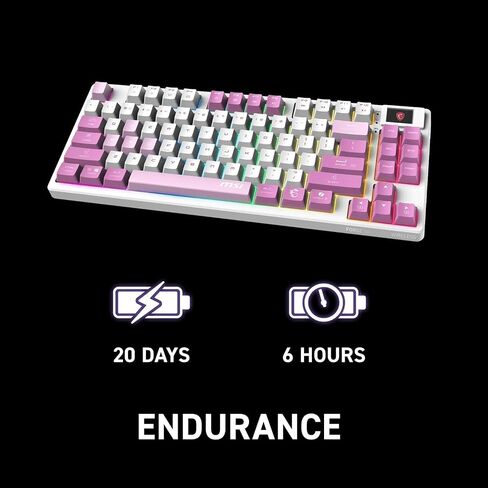 MSI Forge GK600 TKL W Violet US - مفاتيح خطية ميكانيكية - مفاتيح PBT المصبوبة ، قاعدة مضادة للانزلاق ، RGB LED ، USB 2.0 ، Bluetooth ، 2.4 GHz - Tenkeyless in Kuwait