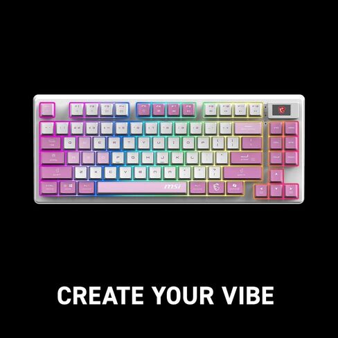 MSI Forge GK600 TKL W Violet US - مفاتيح خطية ميكانيكية - مفاتيح PBT المصبوبة ، قاعدة مضادة للانزلاق ، RGB LED ، USB 2.0 ، Bluetooth ، 2.4 GHz - Tenkeyless in Kuwait