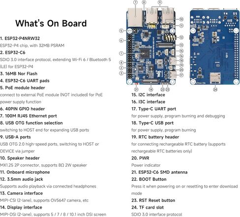 يدعم لوحة DEV ESP32-P4-P4-WIFI6-DEV-KIT ، استنادًا إلى ESP32-P4 و ESP32-C6 ، Wi-Fi 6 و Bluetooth 5 / Ble 5 ، واجهات البشر الغنية ، ودعم التفاعل عن خطاب الذكاء الاصطناعي ، مع مكبر الصوت in Saudi Arabia