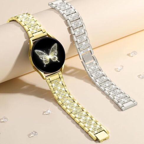 DaQin Bling Metal Bands Compatible with Samsung Watch Bands for Women 7 6 5 4 Active 2 FE 40mm 44mm/Galaxy Watch 5 Pro/6 4 Classic Band, 20mm Sparkling Luxury Strap for Galaxy Watch 7 Band Women in Kuwait