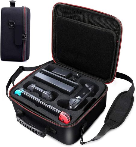 Switch Case Storage Bag for Nintendo Switch/Switch OLED with 21 Game Cards Slot, Portable Carrying Travel Bag Hard Protective Messenger Pouch for Console Pro Controller & Accessories (Black) in Saudi Arabia