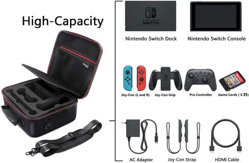 Switch Case Storage Bag for Nintendo Switch/Switch OLED with 21 Game Cards Slot, Portable Carrying Travel Bag Hard Protective Messenger Pouch for Console Pro Controller & Accessories (Black) in Saudi Arabia