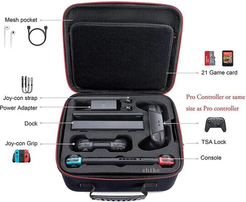 Switch Case Storage Bag for Nintendo Switch/Switch OLED with 21 Game Cards Slot, Portable Carrying Travel Bag Hard Protective Messenger Pouch for Console Pro Controller & Accessories (Black) in Saudi Arabia