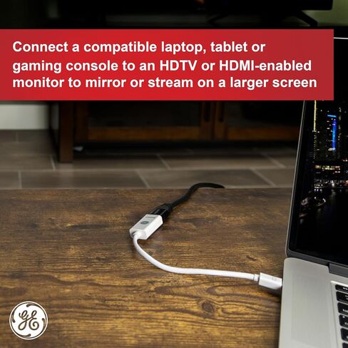 محول GE Mini DisplayPort Thunderbolt إلى HDMI، 2 حزمة، متوافق مع Apple iMac وMacBook والكمبيوتر الشخصي، يدعم Full HD 1080P و4K Ultra HD، أبيض، 58153 in Saudi Arabia